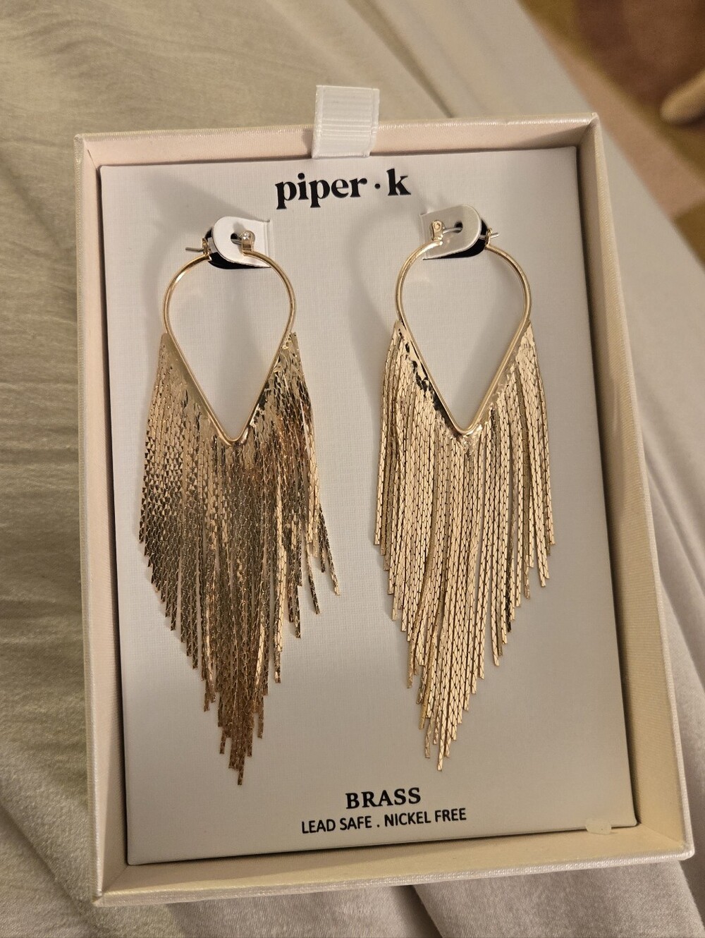 Piper Gold Layered Fringe Teardrop Hoop Earrings